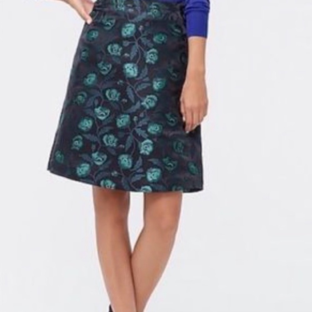 J. Crew Emmie Green/ Black Floral Jacquard Party A-Line Skirt Size‎ 2 poppy
